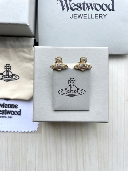 Vivienne Westwood Saturn Stud Earrings (Full Rhinestone)